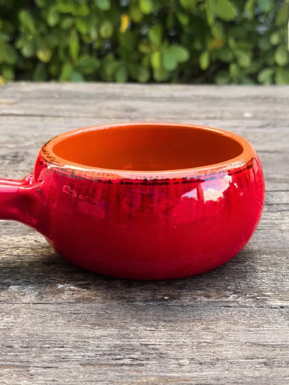 Vintage DE SILVA Italy Red Orange Terracotta Handled Casserole Soup Bowl Handle